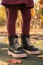 Black Powder Inside Fleece Lined Lace up Zippered Non-Slip Girls' Boots Dale 05 F