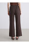 Brown Textured Muslin Women's Trousers with Elastic Waist - 4