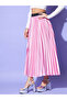 Satin Pink Pleated A-Line Midi Skirt - 4