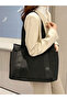 Black Solid Double Strap Tote Bag - 4