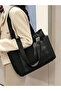 Black Solid Double Strap Tote Bag - 3