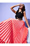 Satin Pink Pleated A-Line Midi Skirt