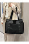 Black Solid Double Strap Tote Bag - 6