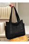 Black Solid Double Strap Tote Bag - 2