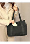 Black Solid Double Strap Tote Bag - 5
