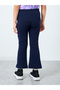 Girls Navy Ribbed Flared Leggings with Badge - 4