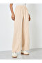 Beige Plain Joggers with Elastic Waist - 2