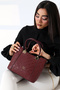 Women's Burgundy Patterned Hand and Shoulder Bag Suitable for Daily and Evening Dress Use - 5