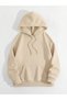 Women's Beige Heart Cat Printed Hooded Hoodie Sweatshirt - 3