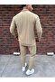 Vertical Striped Ottoman Fabric Zipper Detailed Men's Tracksuit Set - 3