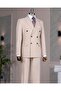 Italian Style Double-Breasted Jacket Pants Suit Beige T14082