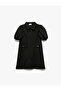 Zip Detail Balloon Sleeve Shirt Collar Dress