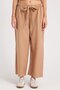 Women's relaxed fit comfortable wide leg beige trousers with elastic waistband and tie detail