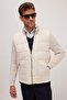 Men's Regular Fit Classic Cut Zip-Up Double Pocket Warm Stand-Up Collar Jacket in Beige - 5