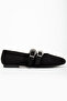 Black Suede Women's Round Shape Ballerinas - 3