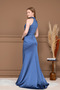 Satin Halter Neck Tie-Detail Long Evening Dress - Indigo Blue - 7