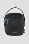 Men's black long strap leather handbag