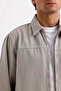 Men's Beige Oversize Zippered Denim Jacket - 5