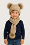 Beige Pompon Knitwear Scarf Beanie Set - 2