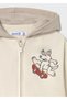 1-4 Years Old Baby Boy Animal Printed Hooded Cream Cardigan - 4