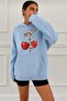 Blue Cherry Printed Hooded Kangaroo Pocket Sweatshirt Hodie - 2