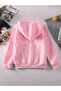 Girl's Pink Hooded Duck Printed Embossed Sweatshirt - 2