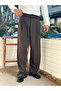 Korean Cut Striped Pleated Fabric Pants Brown - 5
