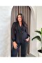 Women's Plus Size Double Breasted Collar Chiffon Sleeve Stone Detailed Jacket Front Piece Blouse 25008 Black - 4