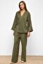 Tie-Front Suede Look Kimono Double Set Khaki 9366-Tk - 2