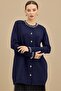 Rayon Jacket with Stone Collar and Front in Dark Blue