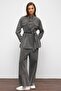 Wide Leg Trousers Denim Two-Piece Set Anthracite 9379-Tk