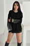 Black Sleeves, Bead and Stone Embroidered 100% Cotton Sweatshirt - 7
