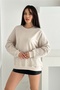 Beige Sweatshirt With Sleeves Embellished With Beads And Stones 100% Cotton - 5