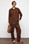 Snap Closure Casual Soft Denim Two-Piece Set Brown 9378-Tk