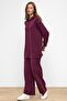 Hooded Zipper Accessory Sweat Pants Loose Modal Set Bordo 9382-Tk - 3
