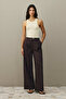 Relaxed Fit Palazzo Denim Pants Brown - 2
