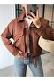Pocket Detail Brown Suede Bomber Jacket - 8