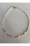 Women's Necklace with Gold Detail and Inlaid Pearls, 40 + 5 cm Extension Chain - 3