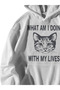 Unisex White What Am I Doing with My Lives Printed Oversize Kangaroo Pocket Hooded Sweatshirt - 4