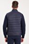 Men's relaxed fit comfortable cut quilted sleeves knit double pocket warm navy blue jacket - 7