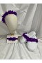 3-Piece Maternity Set - Laser Floral Slippers with Stones and Feathers + Crown + Bandana - 4