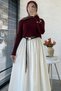 Short Mercerized Knitwear Sweater with Button Detail on the Sleeves – Burgundy - 2