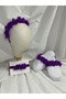 3-Piece Maternity Set - Laser Floral Slippers with Stones and Feathers + Crown + Bandana - 3