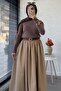 Short Mercerized Knitwear Sweater with Button Detail on the Sleeves – Mink - 3