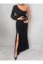 One shoulder open deep slit crepe full length dress - 5