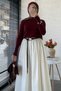 Short Mercerized Knitwear Sweater with Button Detail on the Sleeves – Burgundy - 3