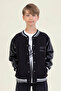 Boys' College Leather Sleeve Embroidered Jacket Coat