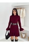 Crew Neck Ribbed and Belted Dress - 5
