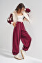 Women's Ecru and Burgundy Color w5-35 Knitted Fabric Design Bottom and Top 2-Piece Matching Tracksuit Set - 2