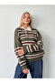 Striped Buttoned Polo Neck Women's Knit Sweater
